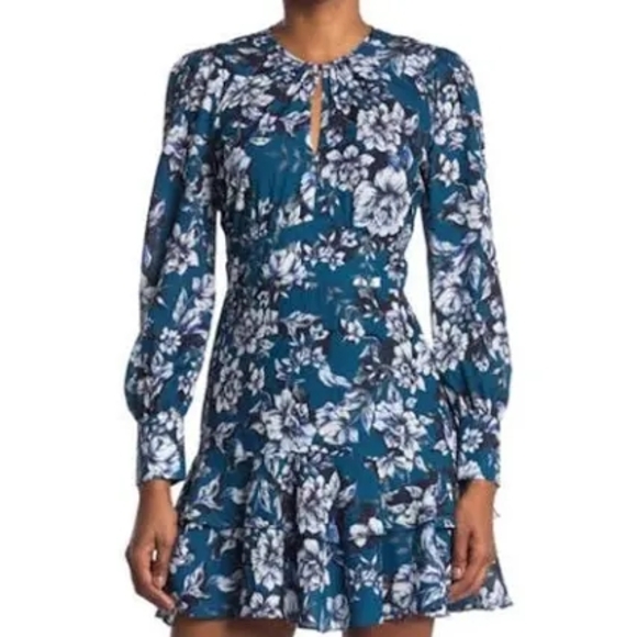 Parker Teal Floral Long Sleeve Dress - Picture 1 of 6